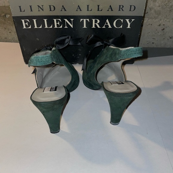 Vintage Forest Green Suede Slingback Tie Shoes Sz 7.5 M - Picture 4 of 6